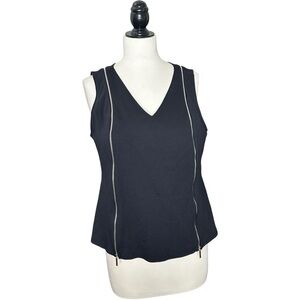 Lane Bryant Unique Double Working Zipper Front Black Top 14/16